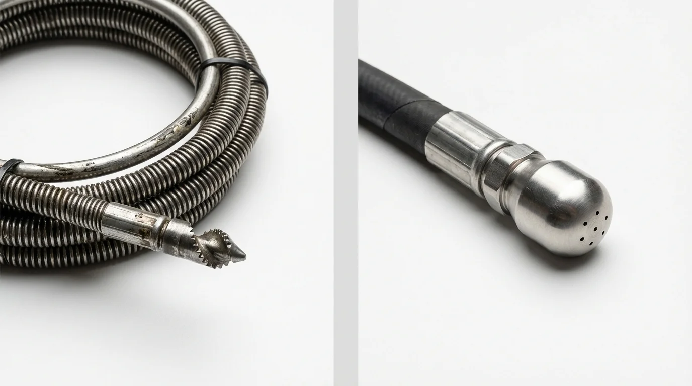 Drain snake cable and hydro jetting nozzle used for drain cleaning in Kingston, MO