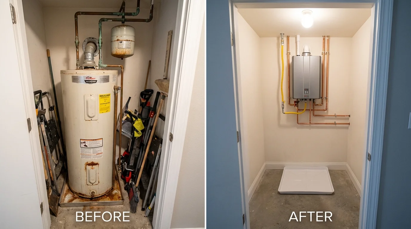 Tank water heater versus wall-mounted tankless unit comparison for Kingston, MO homeowners